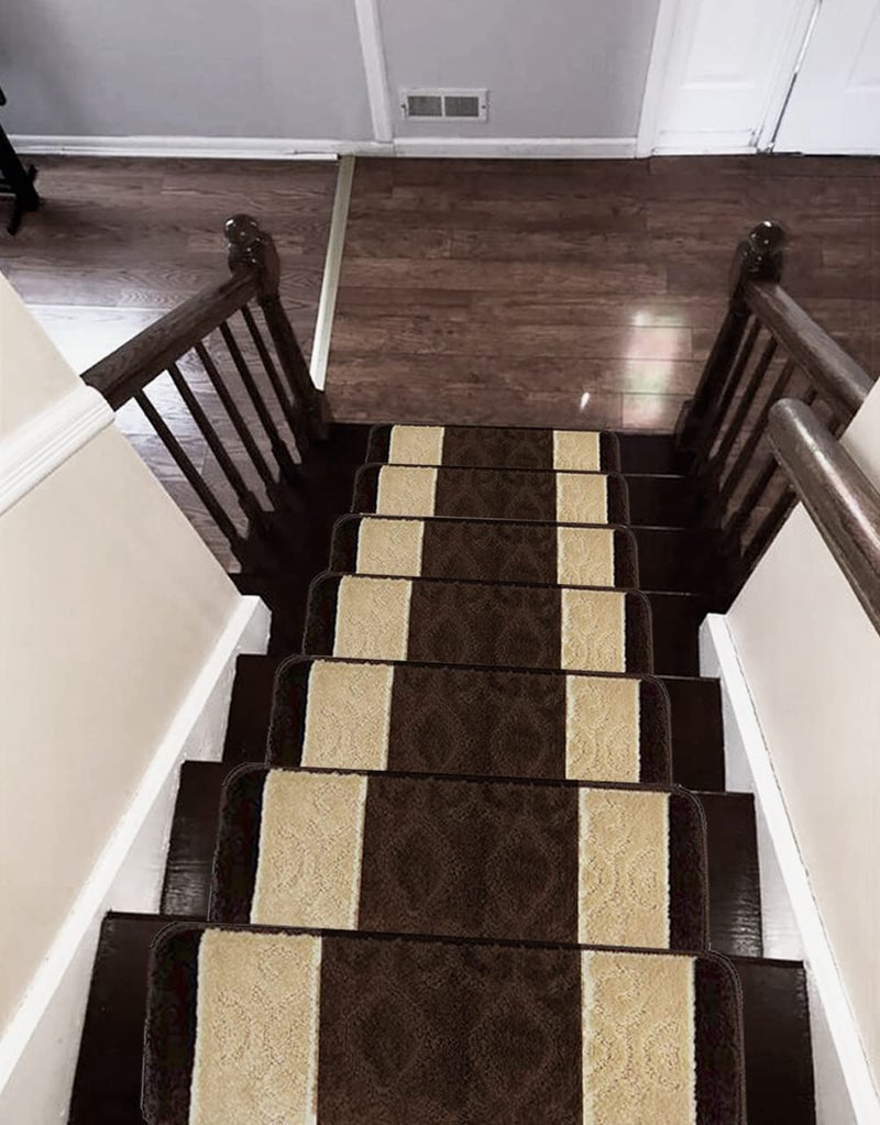 Gloria High Pile Non-Skid Rubber Back Gripper Carpet Stair Treads Non Slip Washable Stair Mats (Set of 7), 8.5" x 26" - Image 2