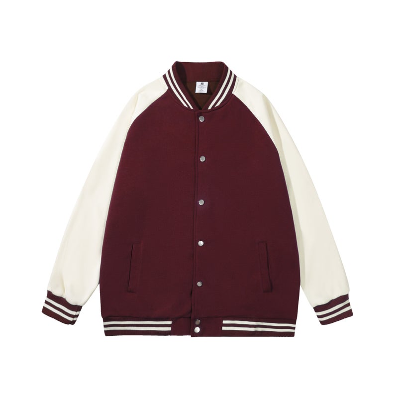 Unisex Baseball Jacket Casual Custom Logo Wine red  - Image 1