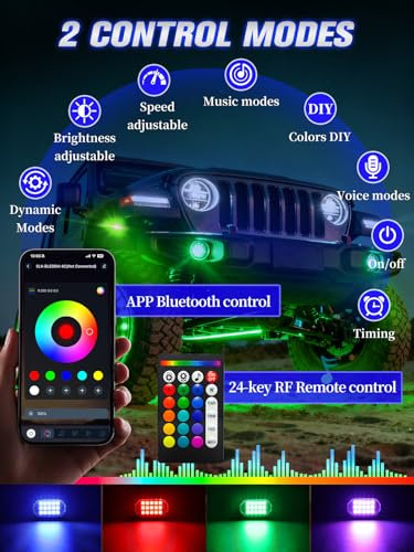 VI9000 8 Pods RGB LED Rock Lights with APPRF Remote Control High Brights Waterproof Underglow Multicolor Zone Neon Exterior Rock Lights for 12V Trucks Jeep UTV ATV RZR Offroad Pickup SUV Accessory - Image 3
