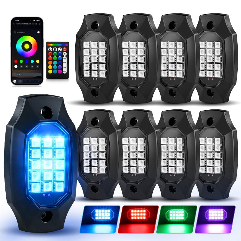 VI9000 8 Pods RGB LED Rock Lights with APPRF Remote Control High Brights Waterproof Underglow Multicolor Zone Neon Exterior Rock Lights for 12V Trucks Jeep UTV ATV RZR Offroad Pickup SUV Accessory - Image 2