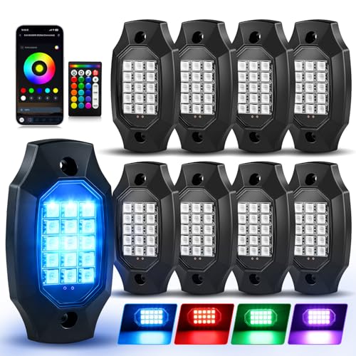 VI9000 8 Pods RGB LED Rock Lights with APPRF Remote Control High Brights Waterproof Underglow Multicolor Zone Neon Exterior Rock Lights for 12V Trucks Jeep UTV ATV RZR Offroad Pickup SUV Accessory - Image 1