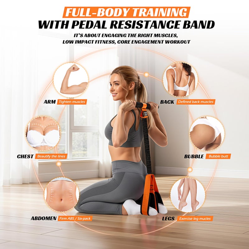 KUTIZE Multifunction Pedal Resistance Band with Handle, Upgraded Exercise Equipment with Soft Foot Pedal for Sit Up & Full-Body Home Gym Workouts, Core/ABS Training, Pilates, Yoga & Physical Therapy - Image 5