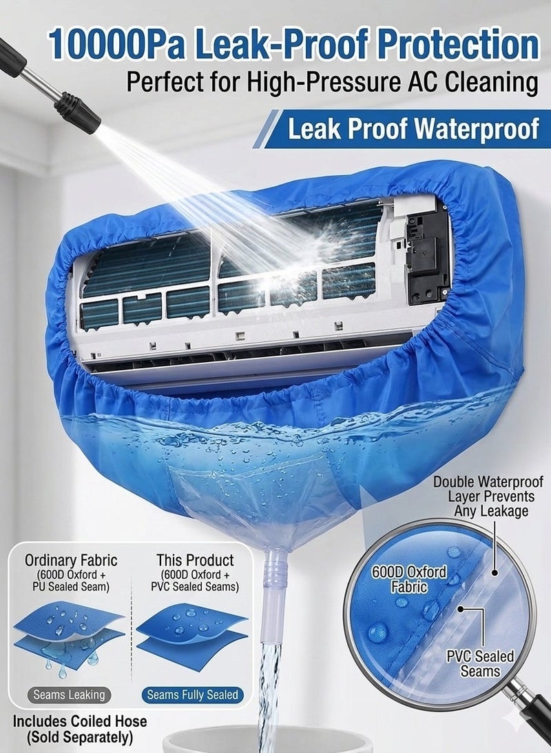 غطاء تنظيف مكيف الهواء للأحجام الكبيرة 2P-3P، كيس غسيل الغبار لمكيفات الهواء المثبتة على الحائط مع أنبوب بطول 2.8 متر – واقي مقاوم للماء 10000Pa شديد التحمل لخدمة مكيفات الهواء المثبتة على الحائط - Image 3