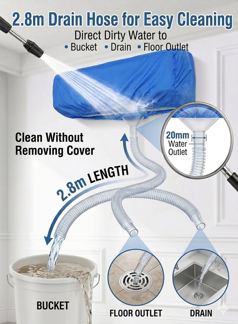 غطاء تنظيف مكيف الهواء للأحجام الكبيرة 2P-3P، كيس غسيل الغبار لمكيفات الهواء المثبتة على الحائط مع أنبوب بطول 2.8 متر – واقي مقاوم للماء 10000Pa شديد التحمل لخدمة مكيفات الهواء المثبتة على الحائط - Image 5