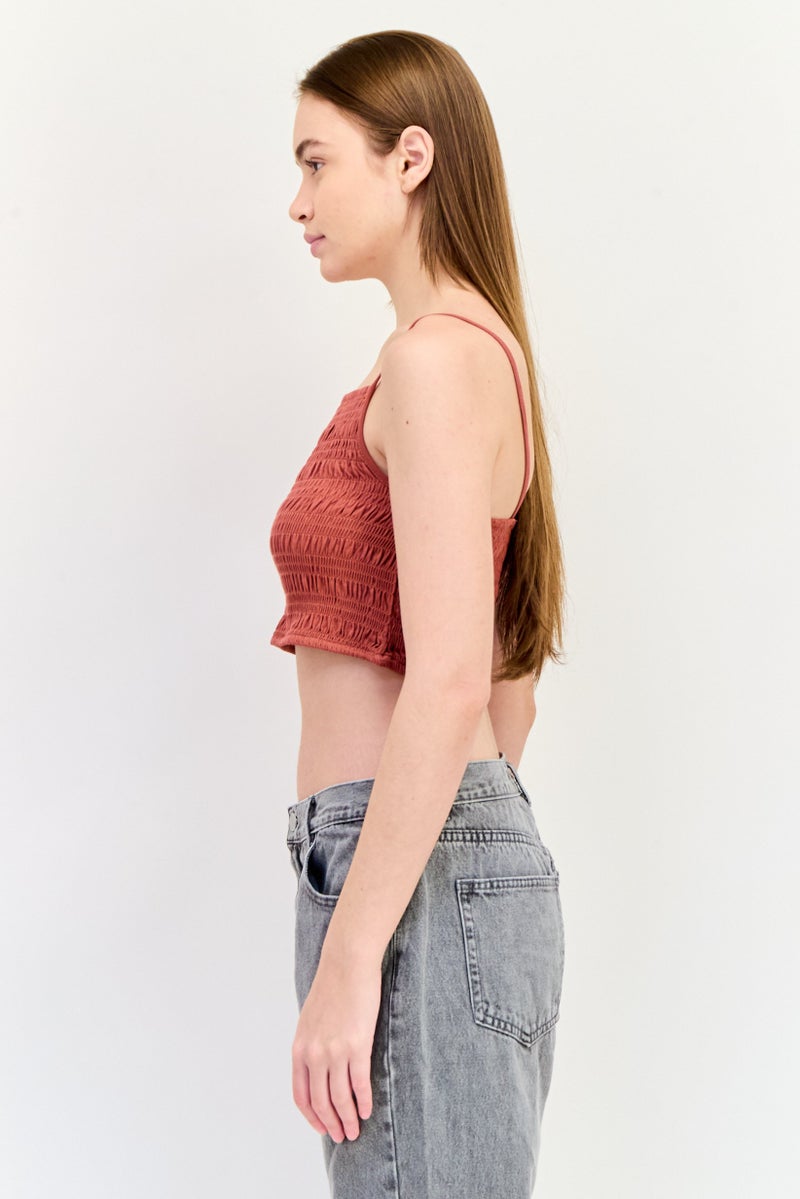 Pull & Bear Pull And Bear x Pacific Republic Women Square Neck Sleeveless Ribbed Top, Brown  - Image 2