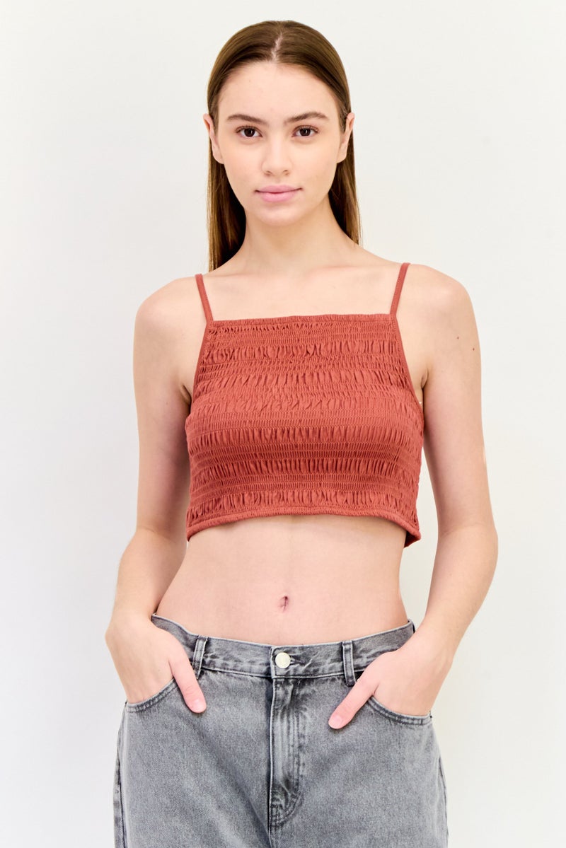 Pull & Bear Pull And Bear x Pacific Republic Women Square Neck Sleeveless Ribbed Top, Brown  - Image 1