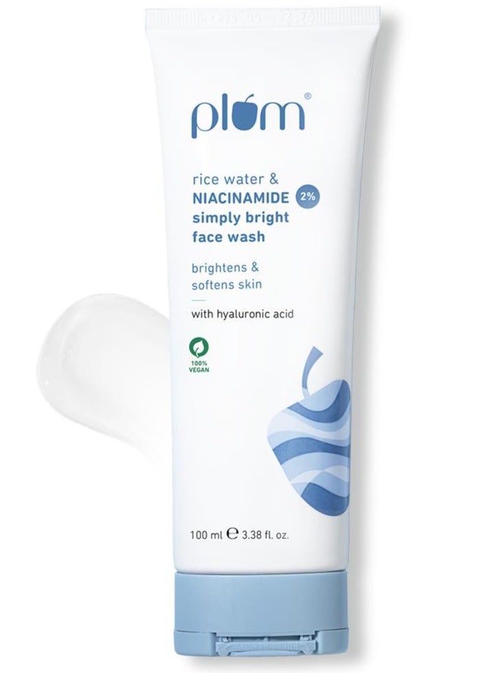 Plum Simply Bright 2% Niacinamide Face Wash with Rice Water | Brightens, Softens & Smoothens Skin | for Oily, Acne Prone, Dry, Normal, Sensitive Skin | Gentle & Non-Drying - 100ml - Image 1