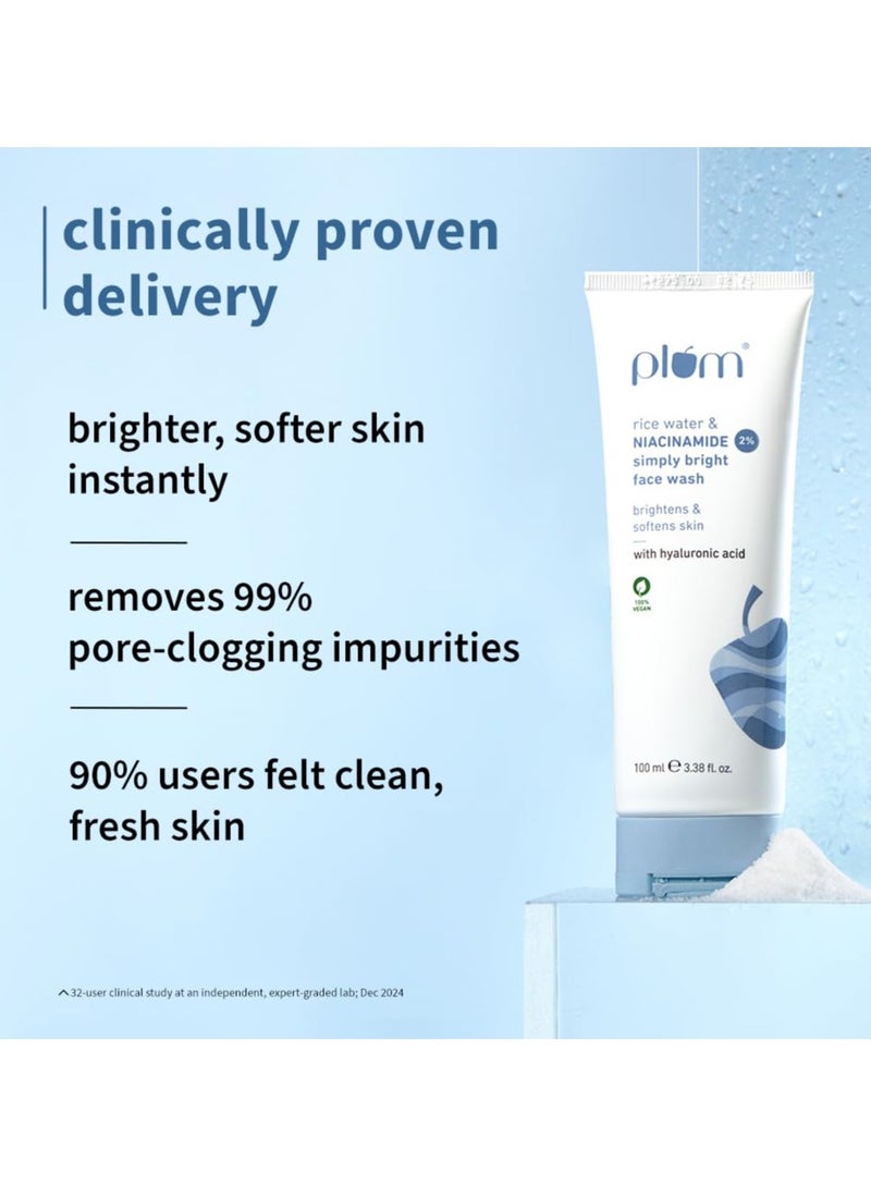 Plum Simply Bright 2% Niacinamide Face Wash with Rice Water | Brightens, Softens & Smoothens Skin | for Oily, Acne Prone, Dry, Normal, Sensitive Skin | Gentle & Non-Drying - 100ml - Image 2