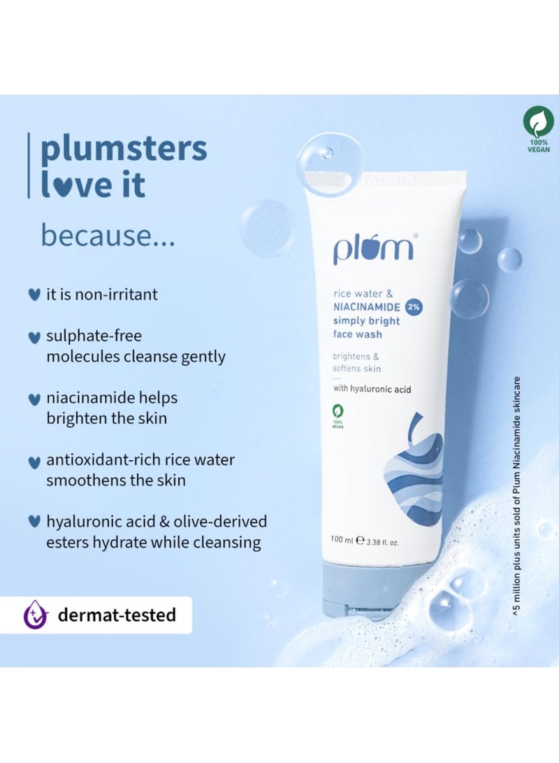 Plum Simply Bright 2% Niacinamide Face Wash with Rice Water | Brightens, Softens & Smoothens Skin | for Oily, Acne Prone, Dry, Normal, Sensitive Skin | Gentle & Non-Drying - 100ml - Image 4