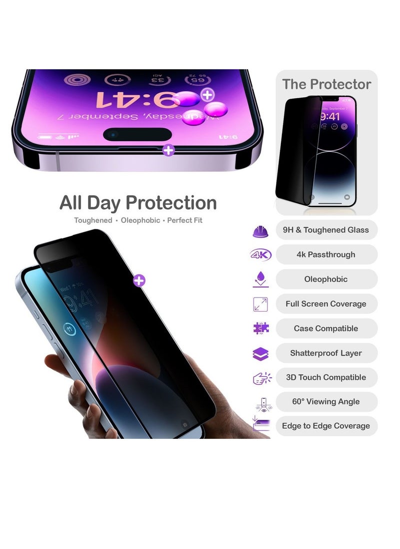 MOCOM 2pcs Anti-Spy Privacy Protection Tempered Glass Screen Protector For iPhone 15 Pro Max Bubble Free HD Full Coverage Easy Installation  - Image 3