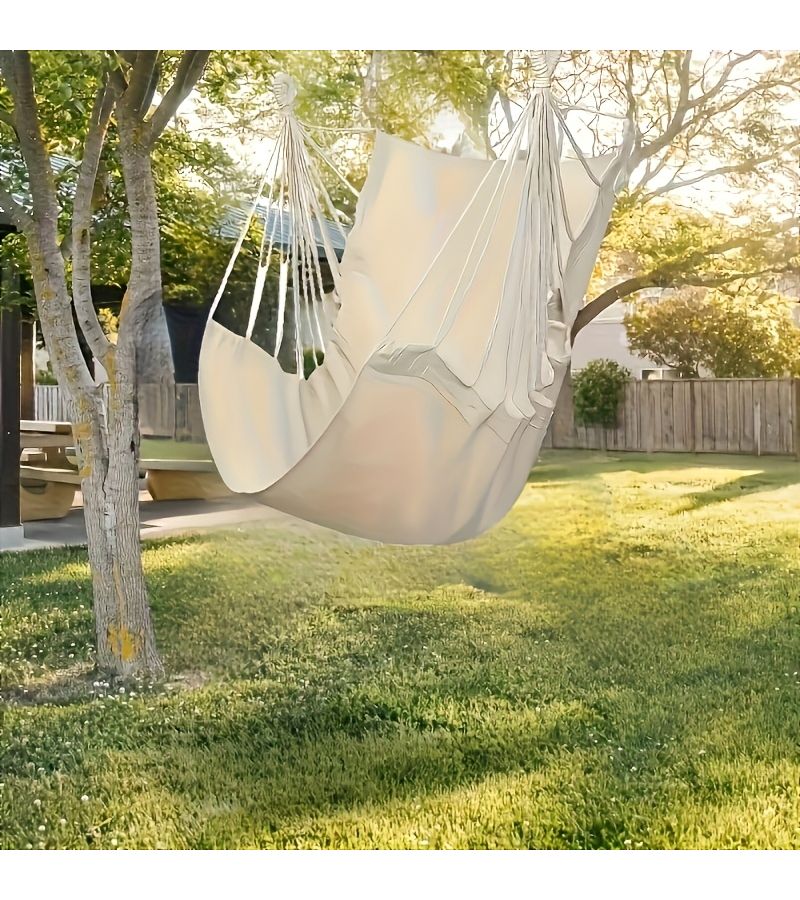 White Outdoor Hanging Hammock Chair Multifunctional Leisure Swing For Camping Balcony Garden - Image 2