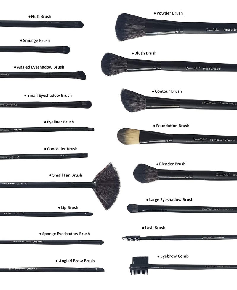 Dream Maker 18 Piece Makeup Brush Set Black CrueltyFree Vegan Brushes Kabuki Foundation - Image 3