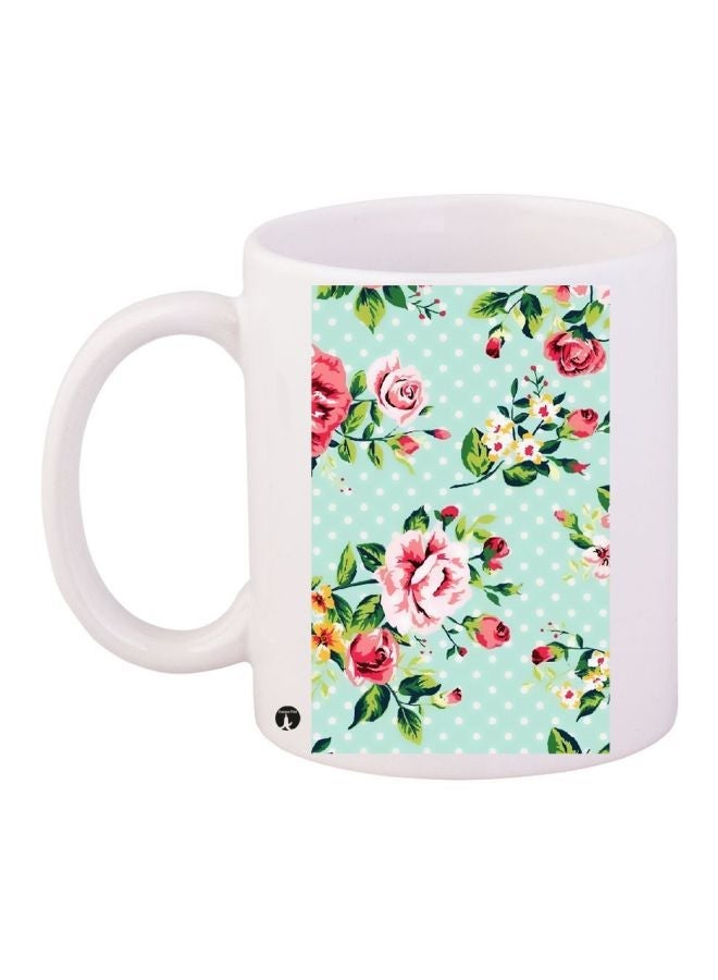 RYN Rose Printed Coffee Mug White/Pink/Green 11ounce