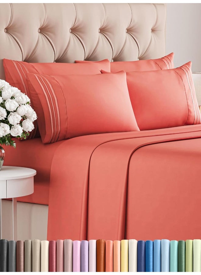 CGK Unlimited Queen 6 Piece Sheet Set - Breathable & Cooling Bed Sheets - Hotel Luxury Bed Sheets for Women, Men, Kids & Teens - Comfy Bedding w/ Deep Pockets & Easy Fit - Soft & Wrinkle Free - Queen Coral Sheets - Image 1