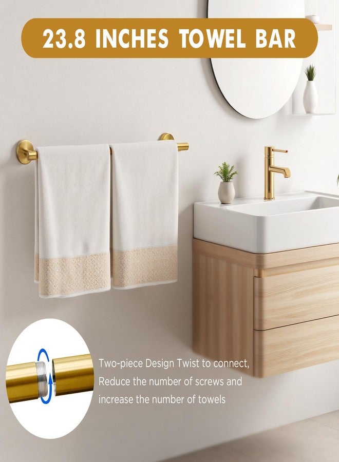 Gorlary Gold Bathroom Accessories, 24” Towel Bar, Towel Ring Holder, Toilet Paper Holder and 3 Towel Hooks, Bathroom Hardware Set Wall Mounted - Image 4