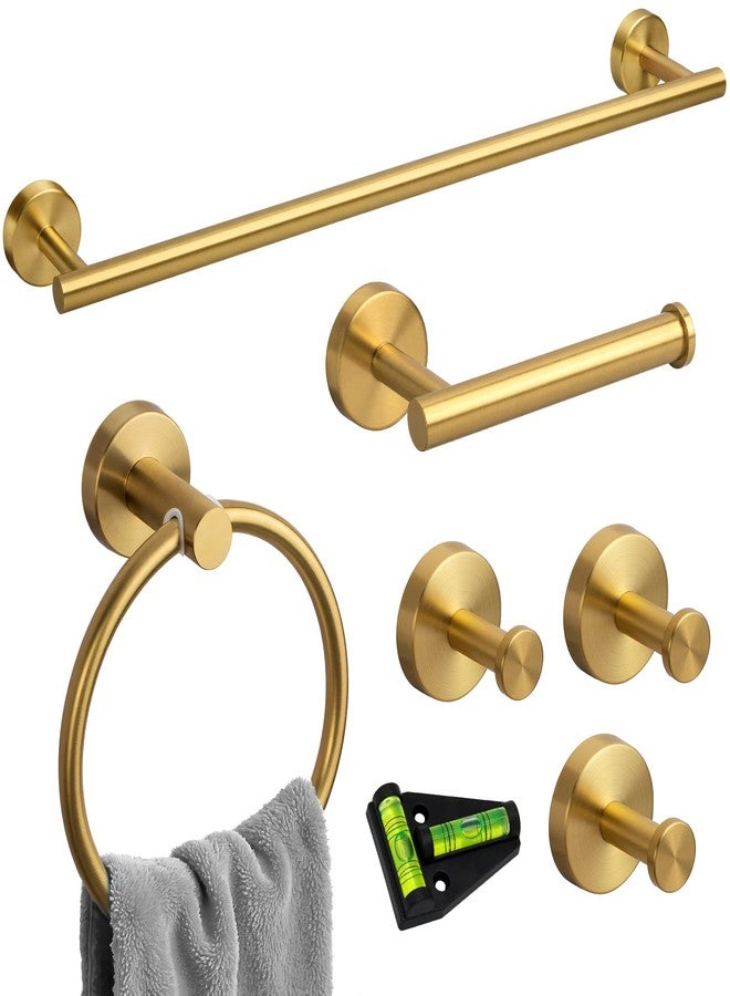 Gorlary Gold Bathroom Accessories, 24” Towel Bar, Towel Ring Holder, Toilet Paper Holder and 3 Towel Hooks, Bathroom Hardware Set Wall Mounted - Image 1