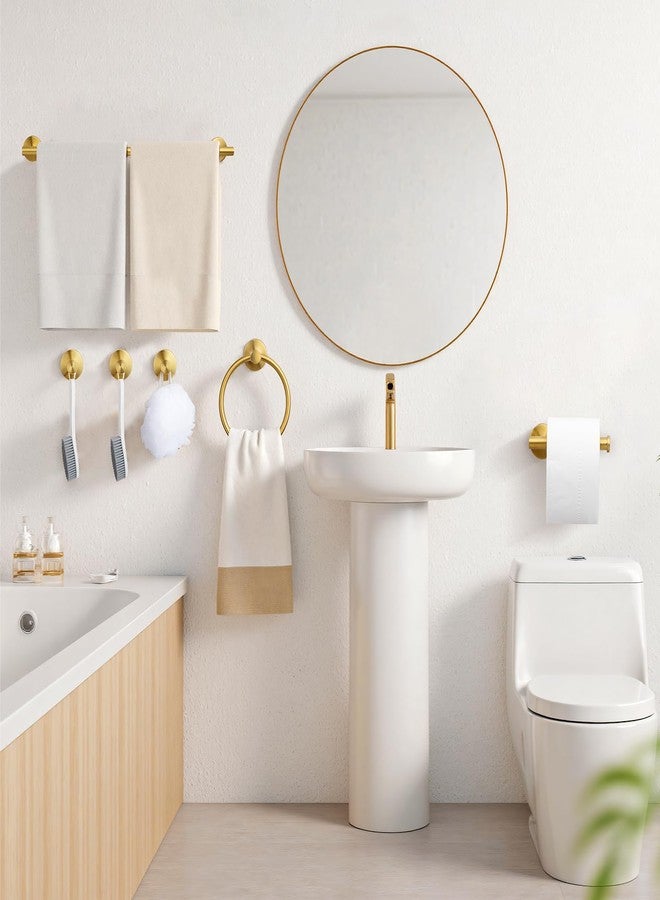 Gorlary Gold Bathroom Accessories, 24” Towel Bar, Towel Ring Holder, Toilet Paper Holder and 3 Towel Hooks, Bathroom Hardware Set Wall Mounted - Image 2