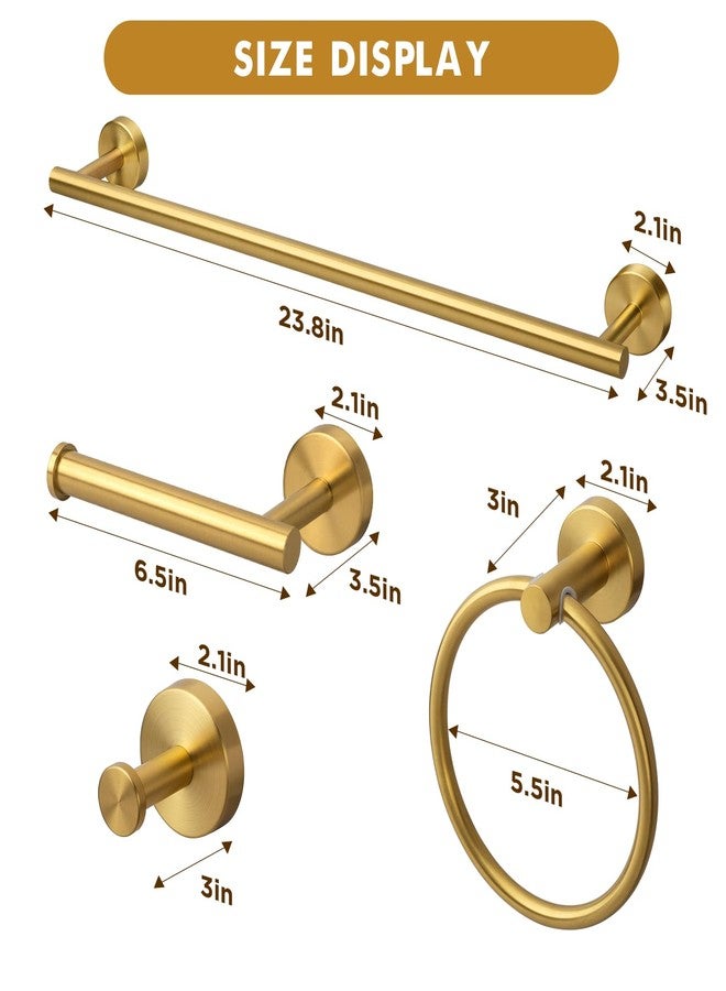 Gorlary Gold Bathroom Accessories, 24” Towel Bar, Towel Ring Holder, Toilet Paper Holder and 3 Towel Hooks, Bathroom Hardware Set Wall Mounted - Image 3