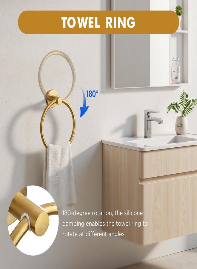 Gorlary Gold Bathroom Accessories, 24” Towel Bar, Towel Ring Holder, Toilet Paper Holder and 3 Towel Hooks, Bathroom Hardware Set Wall Mounted - Image 5