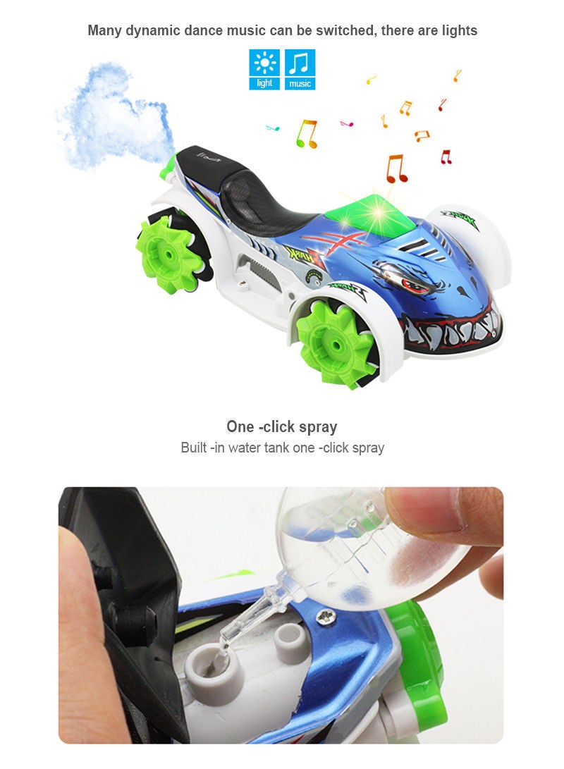 Sharpdo 1:14 Monster Shark Cart with Spray Light Music Remote Control Stunt Spray Car Remote Control Car Stunt Car Double Sided Rotating Off Road Vehicle Toy Cars for Boys Girls - Image 2