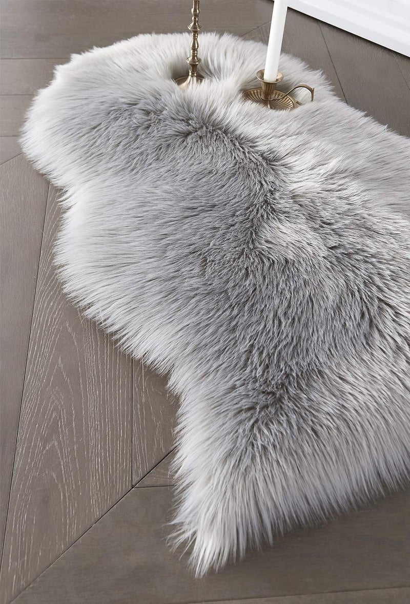 SERISSA Faux Sheepskin Fur Area Rug Grey Fur Chair Cover Seat Pad Small Fuzzy Rug for Bedroom Floor Sofa Living Room Decor 2x3 Feet - Image 5