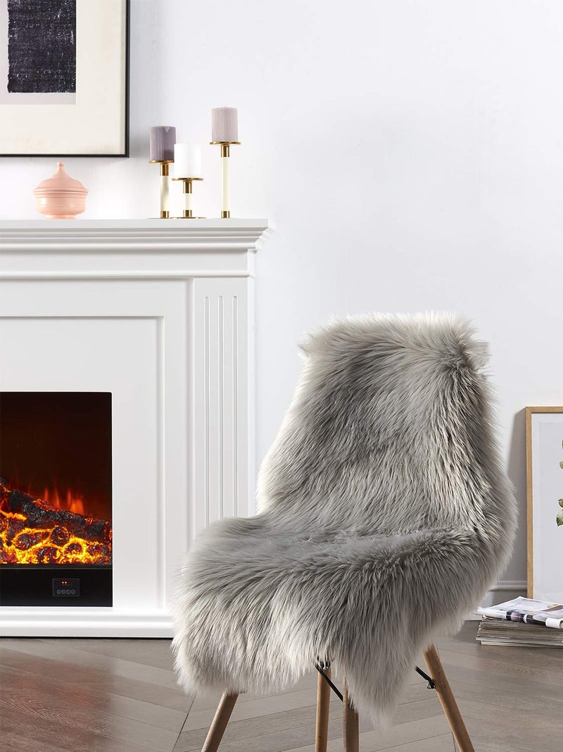 SERISSA Faux Sheepskin Fur Area Rug Grey Fur Chair Cover Seat Pad Small Fuzzy Rug for Bedroom Floor Sofa Living Room Decor 2x3 Feet - Image 2