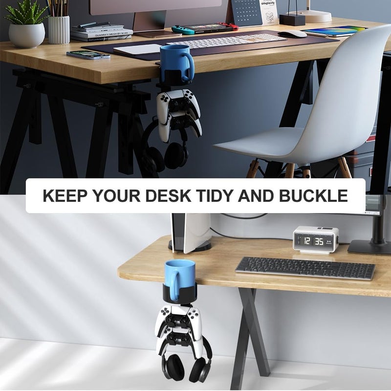 Lolyer 360° Rotating Desk Controller Headphone Holder - Larger Cup Holder with Adjustable Headset Hanger Controller Stand | Clamp On Desk Organizer | Gaming Accessories - Image 4