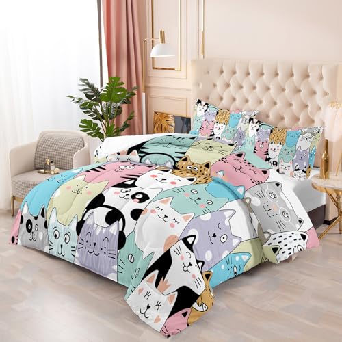 Tuzaovy Cat Comforter Set for Girls - Kawaii, Cute Full Size Bedding Set with Cat Room Decor - Image 4