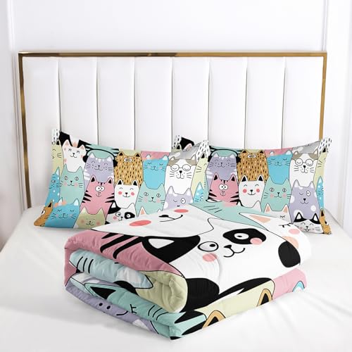 Tuzaovy Cat Comforter Set for Girls - Kawaii, Cute Full Size Bedding Set with Cat Room Decor - Image 3