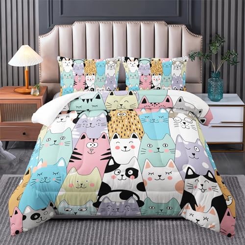 Tuzaovy Cat Comforter Set for Girls - Kawaii, Cute Full Size Bedding Set with Cat Room Decor - Image 1