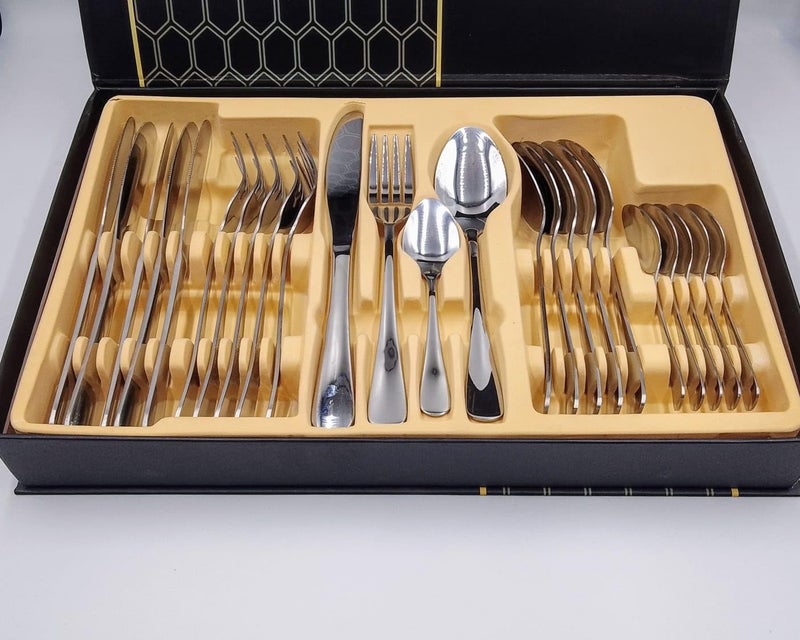 24Piece Premium Stainless Steel Cutlery Set Polished Finish Includes Forks Knives Spoons Teaspoons Durable Elegant Design for Everyday Dining or Special Occasions Silver  - Image 3