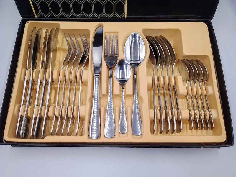 24Piece Premium Stainless Steel Cutlery Set Polished Finish Includes Forks Knives Spoons Teaspoons Durable Elegant Design for Everyday Dining or Special Occasions Silver  - Image 1