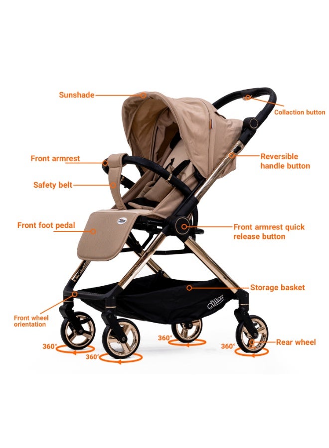 Cullar Compact Baby Stroller – Lightweight, Reversible Handle, Adjustable Recline, Easy Fold, Safety Belt, Sunshade, 360° Swivel Wheels, Parent-Friendly Storage Basket – Ideal for Modern Parents - Image 3