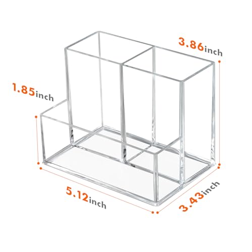 Banafich 2 Packs Pen Holder for Desk, Clear Acrylic Pencil Holder for Desk, Marker Holder with 3 Compartments, Pencil Organizer for Home, Office, Classroom, Bathroom - Image 2
