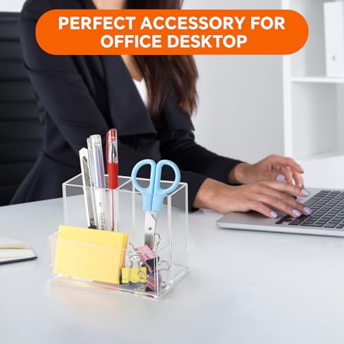 Banafich 2 Packs Pen Holder for Desk, Clear Acrylic Pencil Holder for Desk, Marker Holder with 3 Compartments, Pencil Organizer for Home, Office, Classroom, Bathroom - Image 4