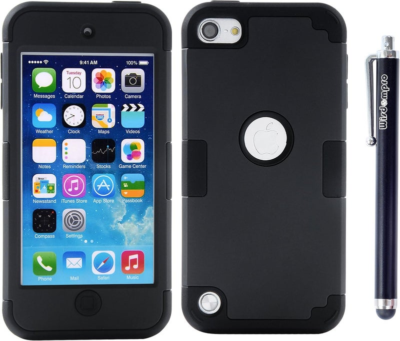 Wisdompro Case for iPod Touch 7, for iPod Touch 6, for iPod Touch 5, 3 in 1 Hybrid Soft Silicone and Hard PC Protective Case Cover for iPod Touch 5th 6th 7th Generation - Black/Black - Image 2