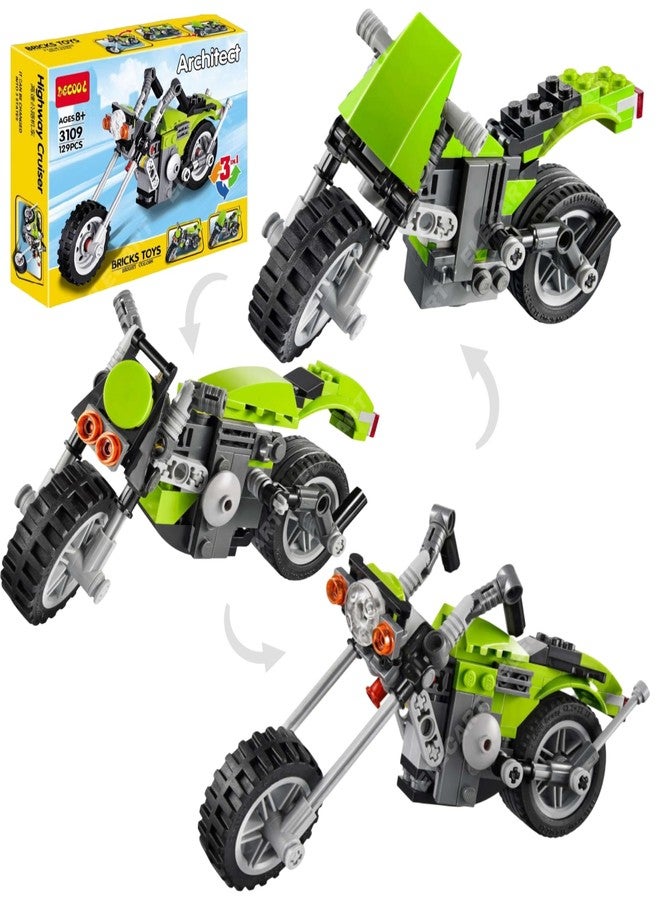 Spindoo 3-in-1 Harley Cruiser Motorcycle Building Blocks | 129 PCS STEM Construction Kit for Kids | DIY Motorbike Model Toy for Boys & Girls Ages 6+ | Creative Interlocking Brick Set - Image 1