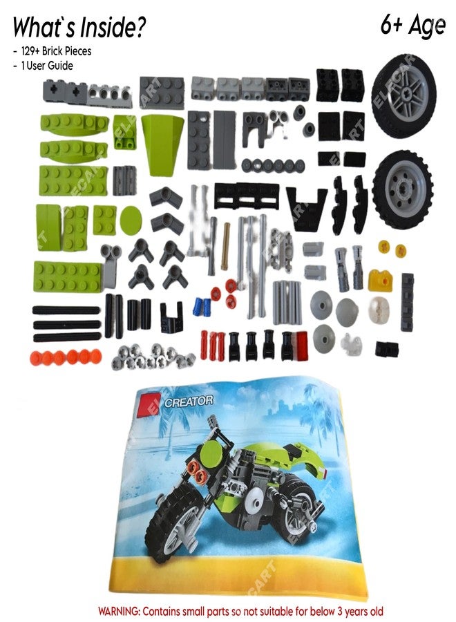 Spindoo 3-in-1 Harley Cruiser Motorcycle Building Blocks | 129 PCS STEM Construction Kit for Kids | DIY Motorbike Model Toy for Boys & Girls Ages 6+ | Creative Interlocking Brick Set - Image 2