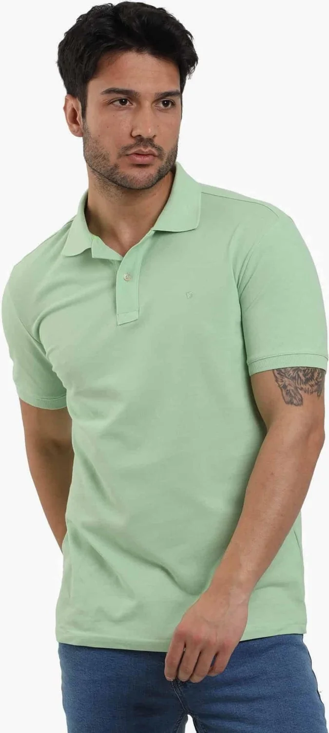 دوفي Green Men's Slim Fit Plain Polo Neck Tshirt - 105076