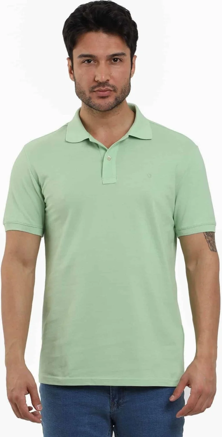 دوفي Green Men's Slim Fit Plain Polo Neck Tshirt - 105076