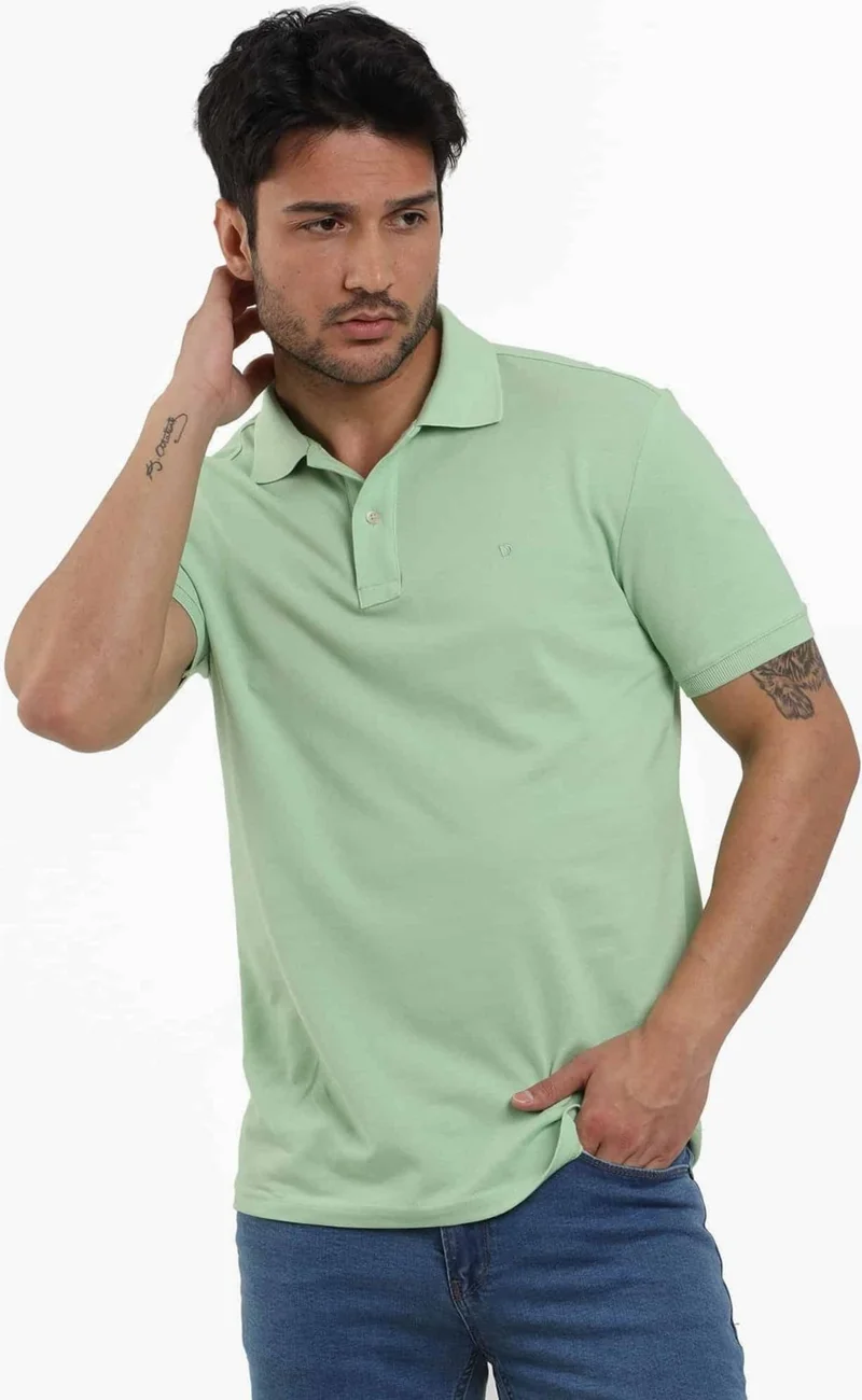 دوفي Green Men's Slim Fit Plain Polo Neck Tshirt - 105076