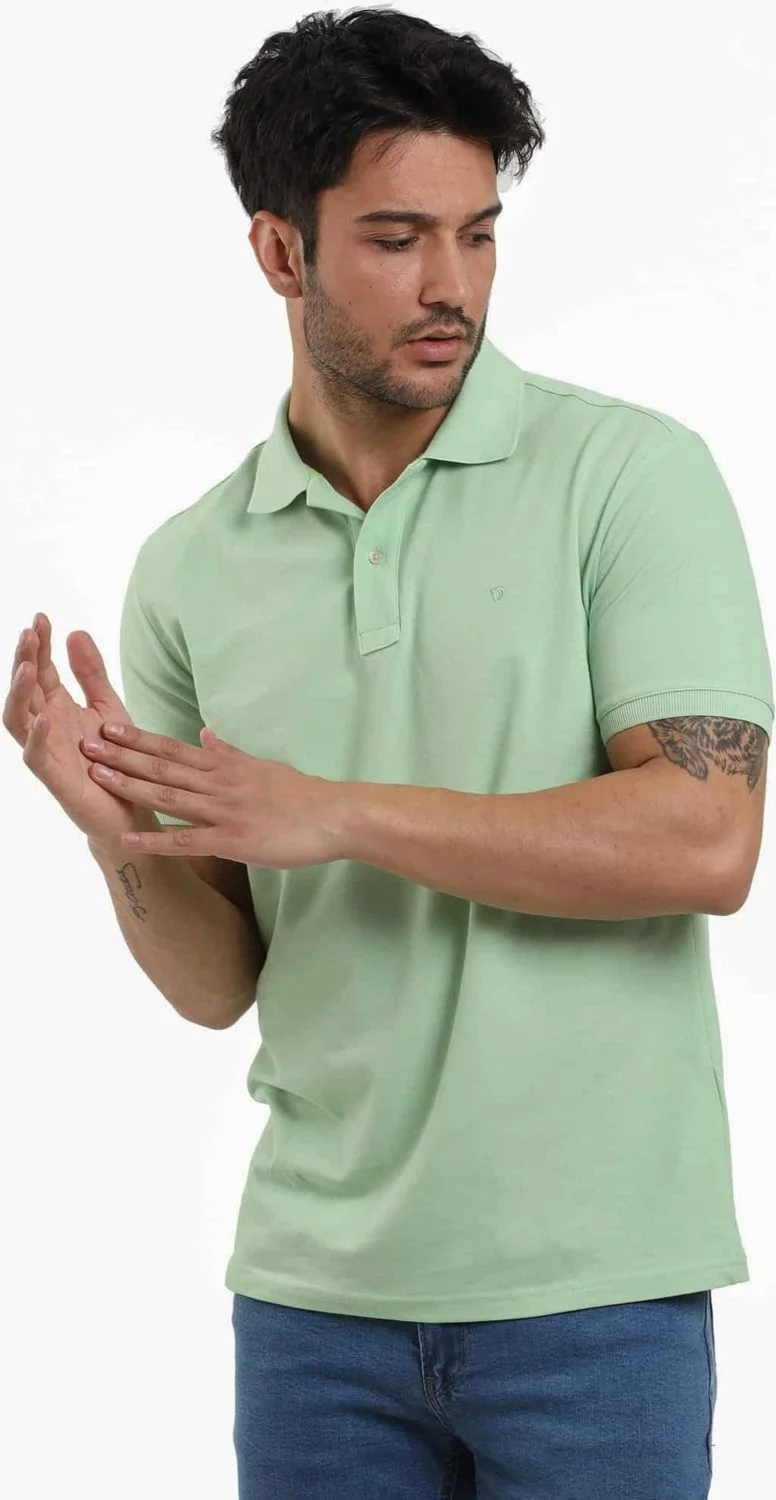 دوفي Green Men's Slim Fit Plain Polo Neck Tshirt - 105076