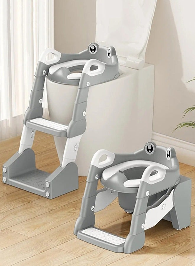 0 تي أوه وان تيك نونية الأطفال, 3 في 1 سلم الأطفال, نونية التدريب مع الحماية من الرش والوسادة, نونية الأولاد والبنات (ضفدع, رمادي) - Image 1