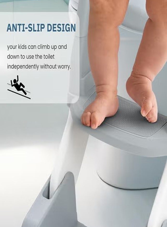 0 تي أوه وان تيك نونية الأطفال, 3 في 1 سلم الأطفال, نونية التدريب مع الحماية من الرش والوسادة, نونية الأولاد والبنات (ضفدع, رمادي) - Image 2