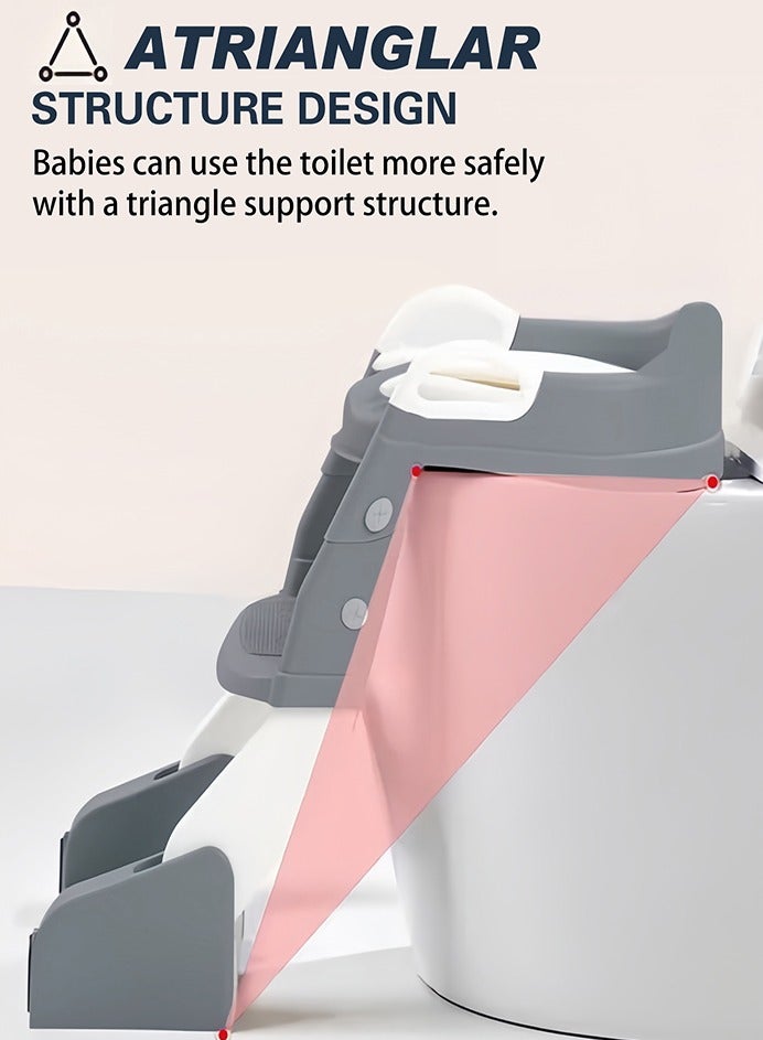 0 تي أوه وان تيك نونية الأطفال, 3 في 1 سلم الأطفال, نونية التدريب مع الحماية من الرش والوسادة, نونية الأولاد والبنات (ضفدع, رمادي) - Image 4