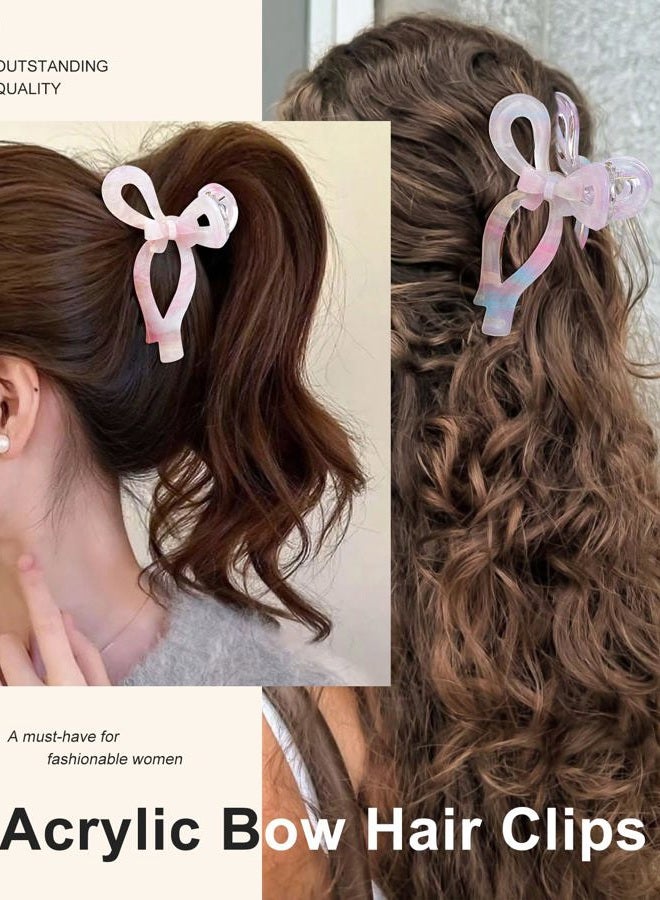 AWAYTR 2PCS Acrylic Bow Hair Clips for Women Bow Cute Claw Clip 4.3" Large Hair Claw Clips for Thick or Long Hair Bows (Pink + Blue) - Image 5