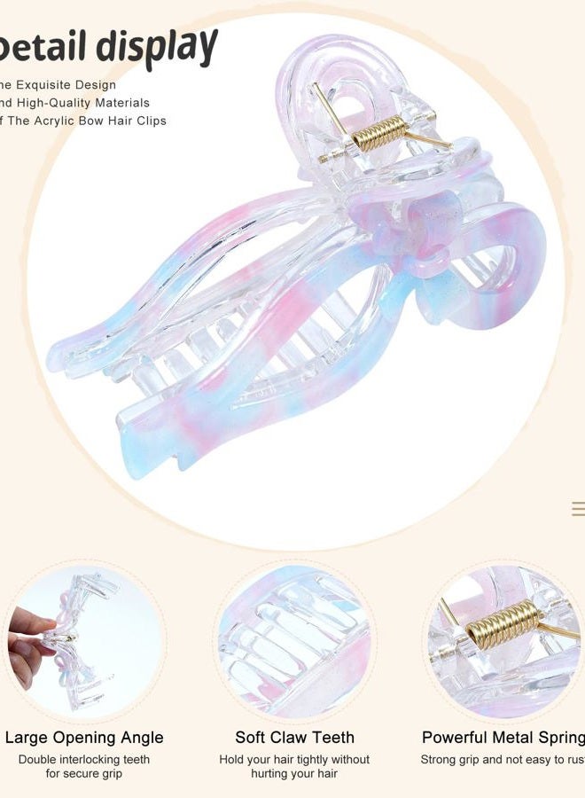 AWAYTR 2PCS Acrylic Bow Hair Clips for Women Bow Cute Claw Clip 4.3" Large Hair Claw Clips for Thick or Long Hair Bows (Pink + Blue) - Image 3