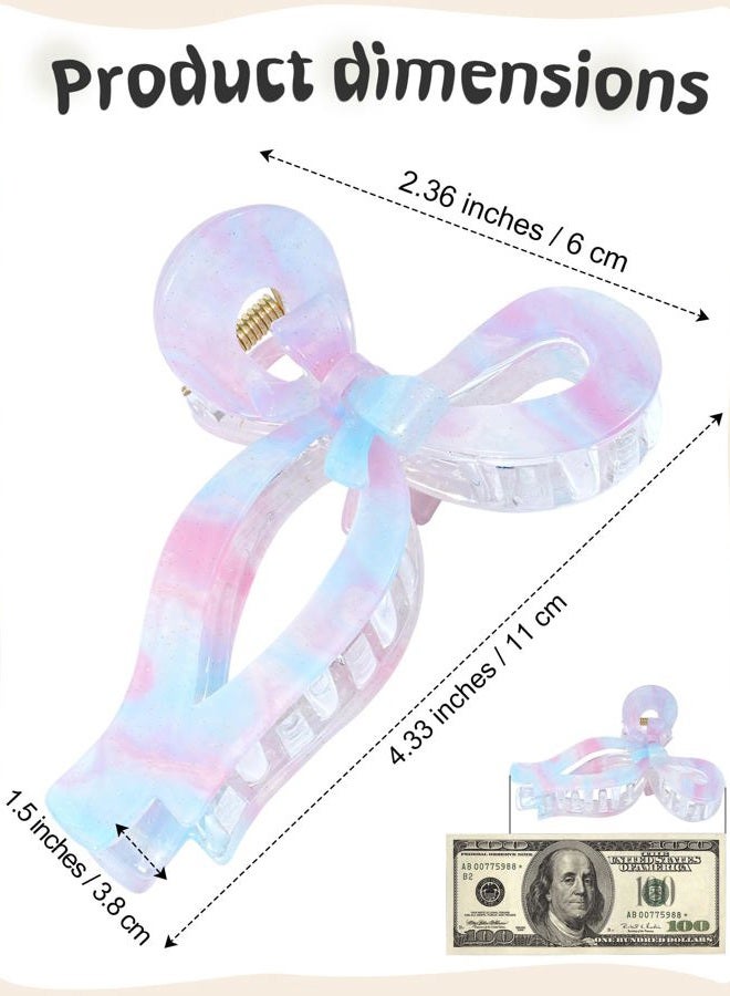 AWAYTR 2PCS Acrylic Bow Hair Clips for Women Bow Cute Claw Clip 4.3" Large Hair Claw Clips for Thick or Long Hair Bows (Pink + Blue) - Image 2