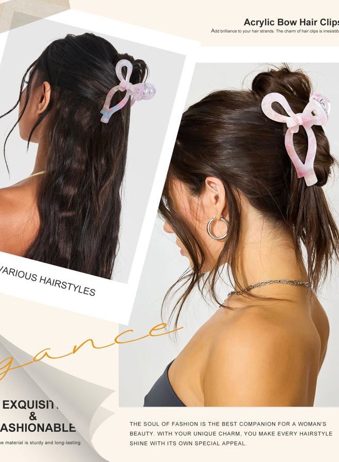 AWAYTR 2PCS Acrylic Bow Hair Clips for Women Bow Cute Claw Clip 4.3" Large Hair Claw Clips for Thick or Long Hair Bows (Pink + Blue) - Image 4