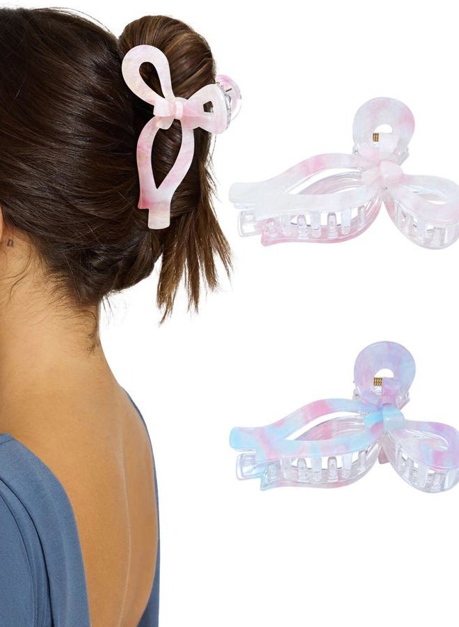 AWAYTR 2PCS Acrylic Bow Hair Clips for Women Bow Cute Claw Clip 4.3" Large Hair Claw Clips for Thick or Long Hair Bows (Pink + Blue) - Image 1